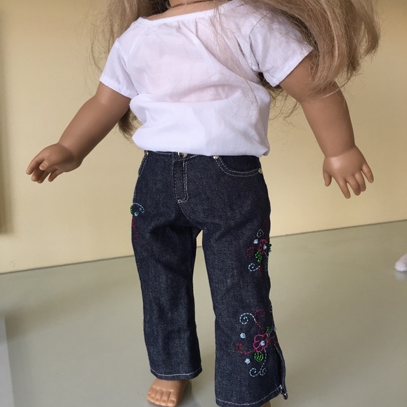 American Girl Denim - American Girl doll floral jeans & blouse/dress.